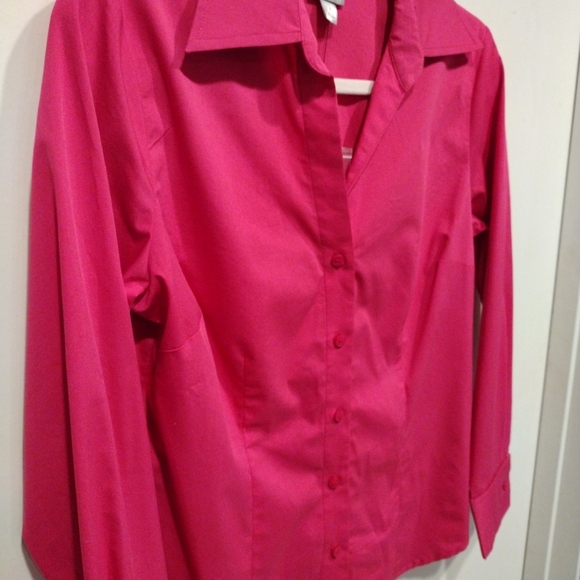 NWT Worthington Stretch Women's Fuchsia Pink Long Sleeve Button Down Shirt Sz 8 - Picture 4 of 7